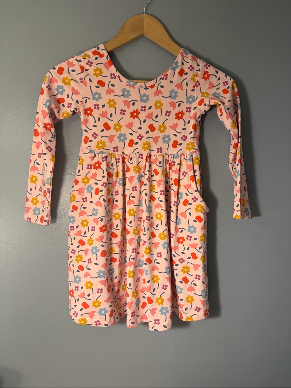 Hanna Andersson Pink Floral Long Sleeve Knit Skater Dress with pockets